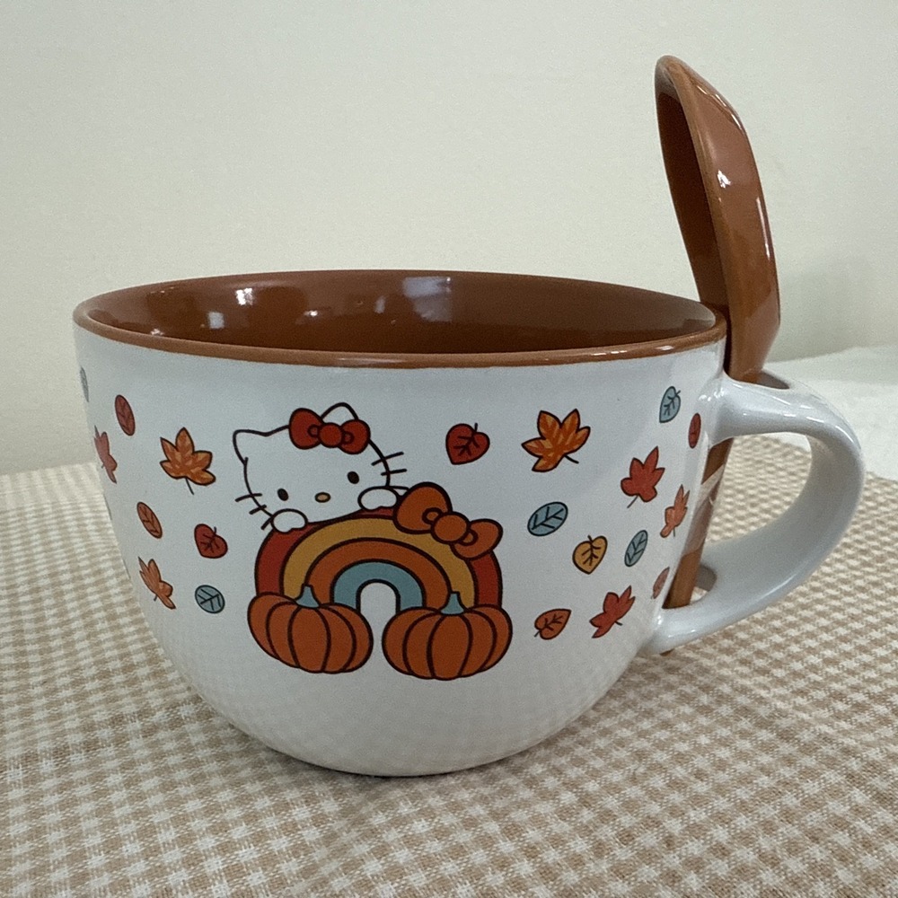 Hello Kitty X Ramen Noodles Ceramic Bowl And Spoon Fall Harvest Pumpkin